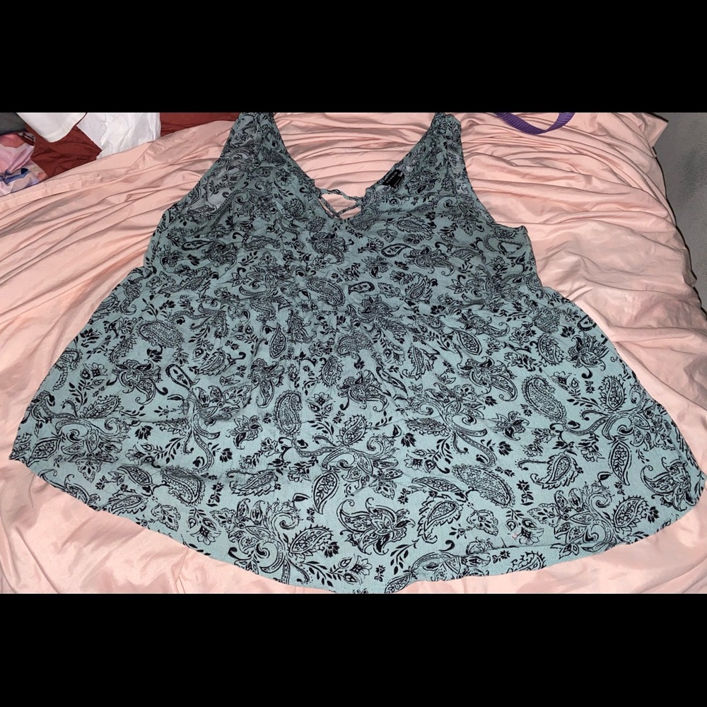 Teal and black paisley print tank top